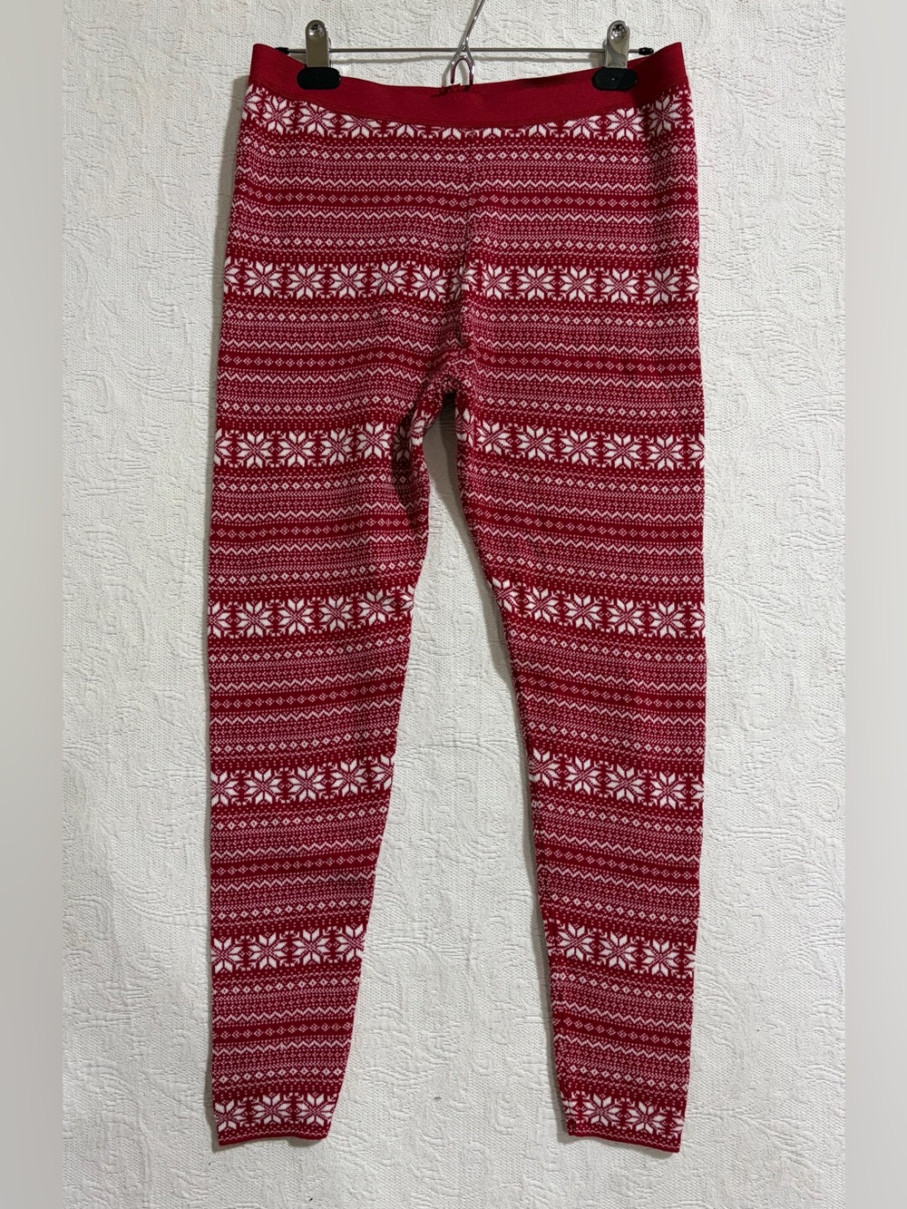 O YET AGAIN Fair Isle Leggings in Red & White Size Large